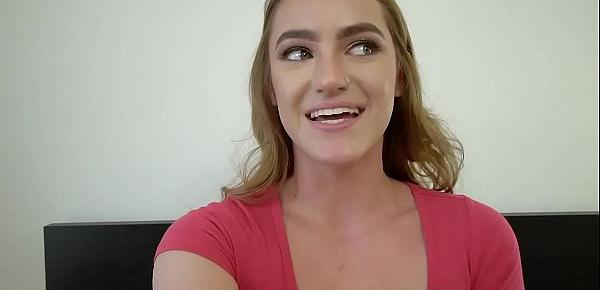  Kenzie teases her stepbro with a hot video playing with herself before sucking off his cock!